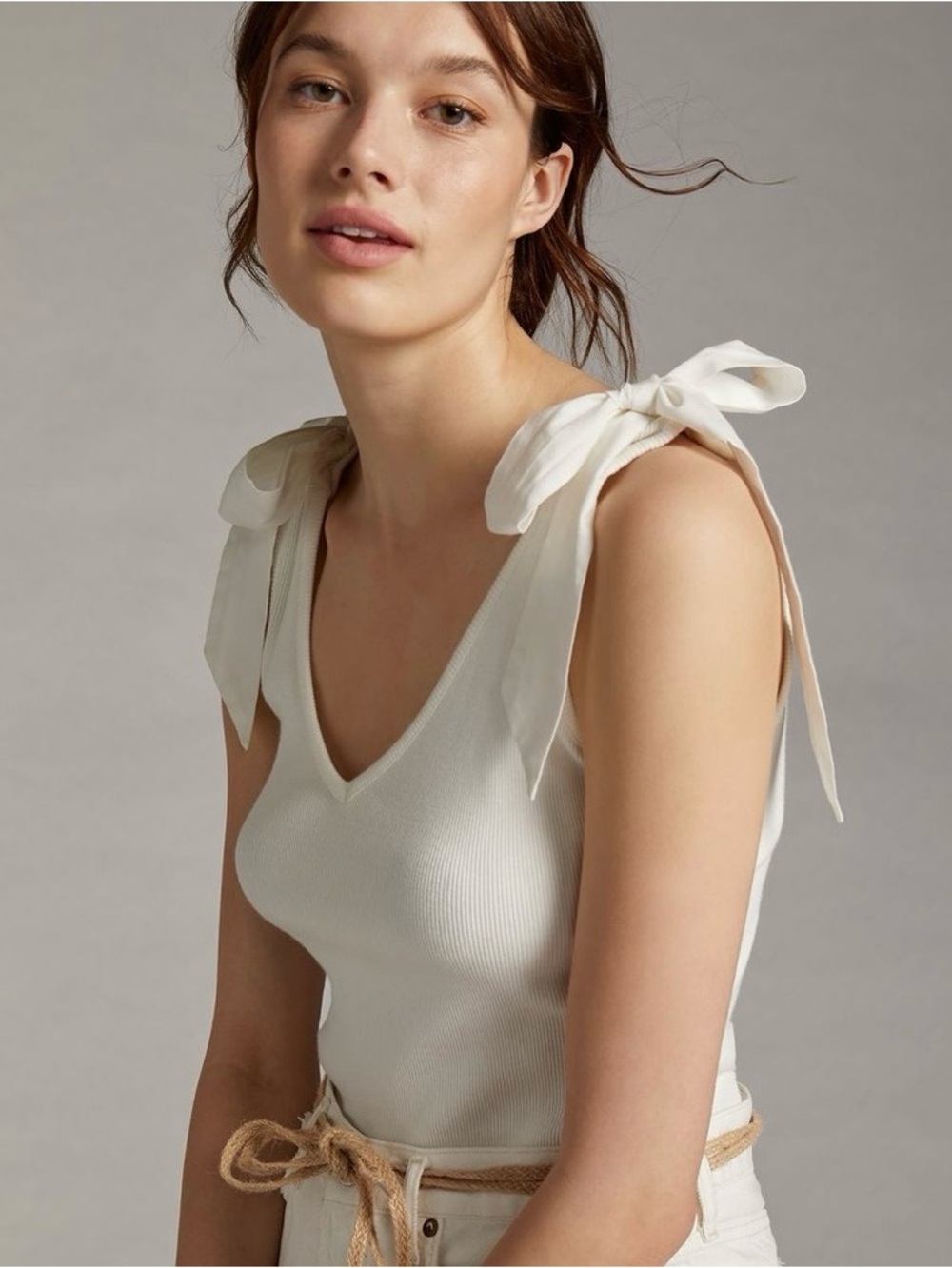 Anthropologie White V-Neck Tie-Shoulder Tank NWT